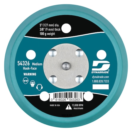 Dynabrade 5" (127 mm) Dia. Vacuum Disc Pad, Hook-Face, Short Nap 54326